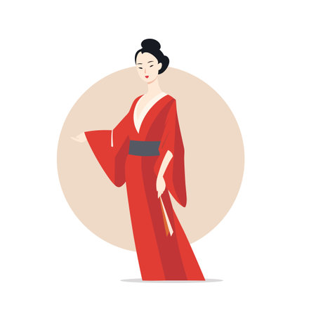 Japanese woman in traditional costume isolated on white background. Ancient japan geisha. Japanese concept. Vector stockのイラスト素材