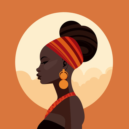 Black woman in traditional costume icon avatar. African woman design. Vector stockのイラスト素材