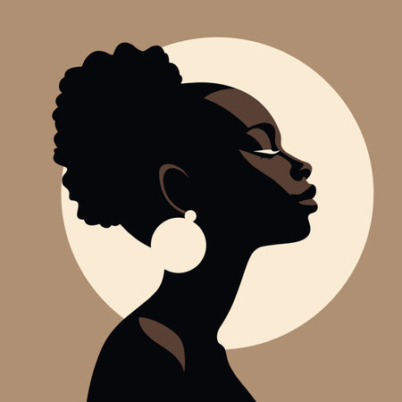 Black woman modern icon avatar. African woman design. Abstract contemporary poster. Wall art design. Vector stockのイラスト素材