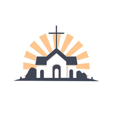 Church building isolated on white background. Catholic church architecture. Vector stockのイラスト素材