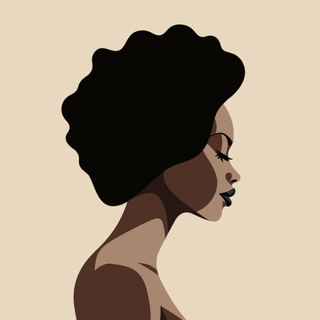 Black woman modern icon avatar. African woman design. Abstract contemporary poster. Wall art design. Vector stockのイラスト素材