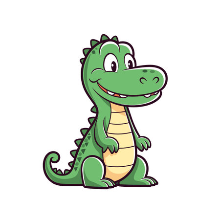 Cute crocodile isolated on white background. Green alligator cartoon smiling. Vector stockのイラスト素材
