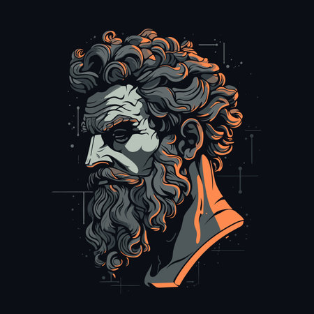 Antique marble greek head statue. Cyberpunk glitch art. T-shirt composition, hand drawn printing, creative modern poster. Antique sculpture silhouette. Vector stockのイラスト素材