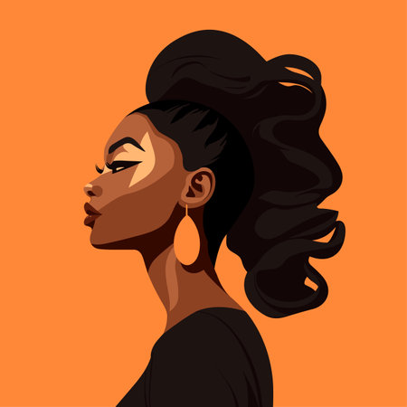 Black woman modern icon avatar. African woman design. Abstract contemporary poster. Wall art design. Vector stockのイラスト素材