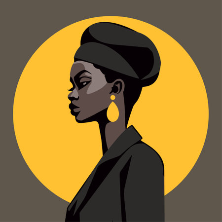 Black woman modern icon avatar. African woman design. Abstract contemporary poster. Wall art design. Vector stockのイラスト素材
