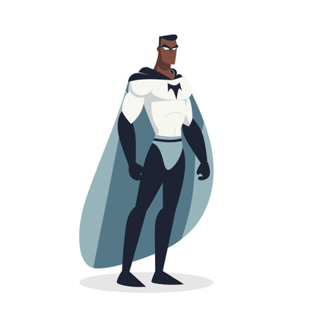 Black Superhero isolated on white background. Male superhero posing. Vector stockのイラスト素材