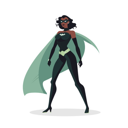 Black woman Superhero isolated on white background. Female superhero posing. Vector stockのイラスト素材
