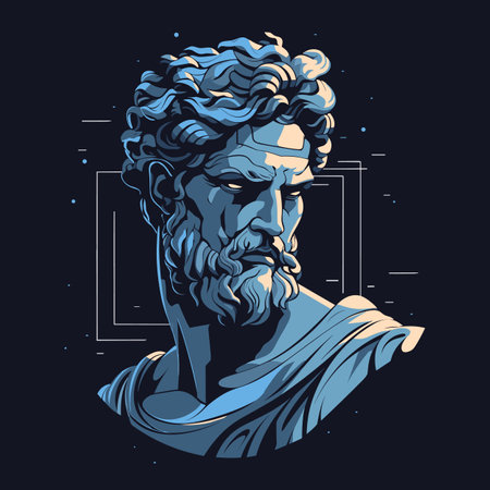Antique marble greek head statue. Cyberpunk glitch art. T-shirt composition, hand drawn printing, creative modern poster. Antique sculpture silhouette. Vector stockのイラスト素材