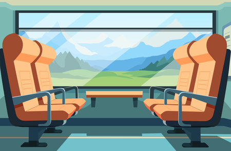 Train car interior in flat style. Cartoon seat in railway transport. Travel and transportation by train. Vector stockのイラスト素材