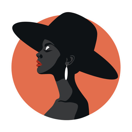 Black woman modern icon avatar. African woman design. Abstract contemporary poster. Wall art design. Vector stockのイラスト素材