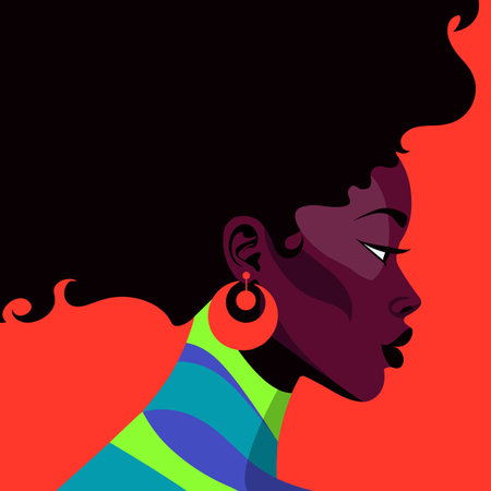 Black woman modern icon avatar. African woman design. Abstract contemporary poster. Wall art design. Vector stockのイラスト素材
