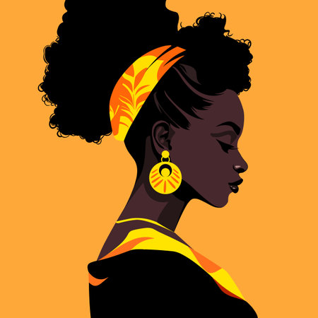 Black woman in traditional costume icon avatar. Black woman modern icon avatar. African woman design. Abstract contemporary poster. Wall art design. Vector stockのイラスト素材