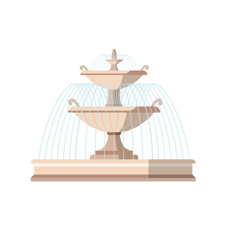 Fountain with bowl and water splash isolated on white background. Outdoor gardening decorative. Vector stockのイラスト素材