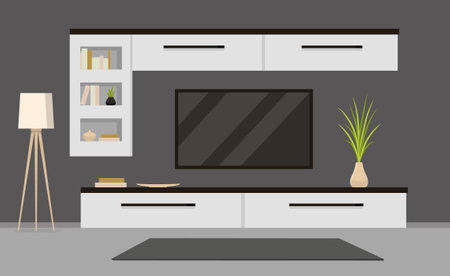 Living room interior in flat style. Modern interior of the living with furniture. Vector stockのイラスト素材