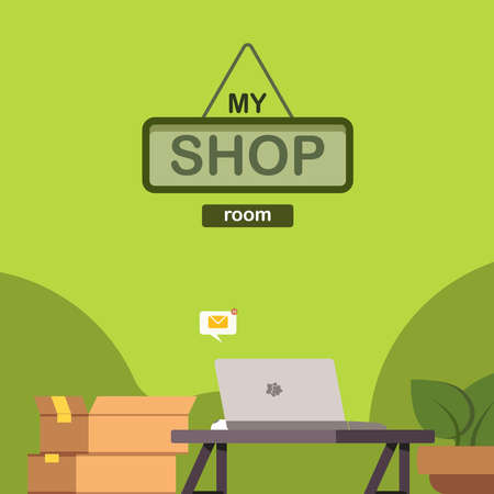 Illustration of my living room in a cartoon and flat styleのイラスト素材