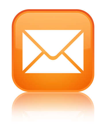 Email icon glossy orange reflected square buttonの写真素材