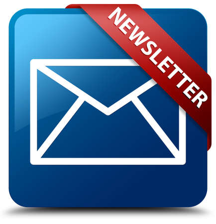 Newsletter  Email icon  glassy red ribbon on glossy blue square button の写真素材