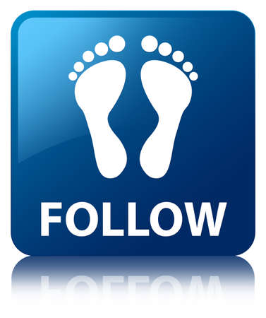 Follow  footprint icon  glossy blue reflected square buttonの写真素材