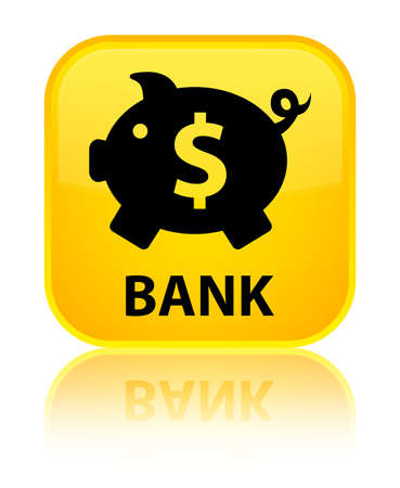 Bank (piggy box dollar sign) yellow square buttonの写真素材