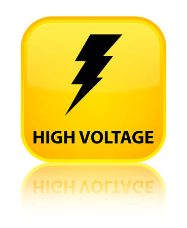 High voltage (electricity icon) yellow square buttonの写真素材