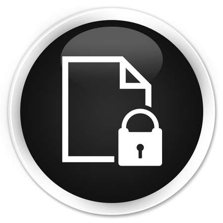 Secure document icon black glossy round buttonの写真素材
