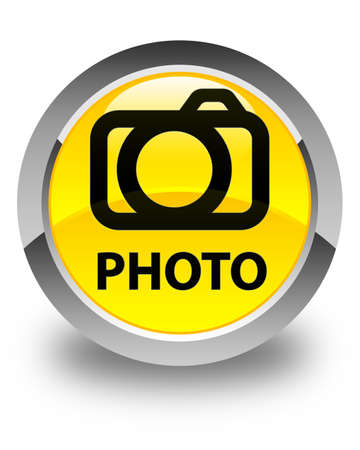 Photo (camera icon) glossy yellow round buttonの写真素材