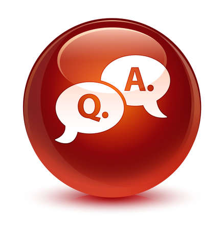 Question answer bubble icon isolated on glassy brown round button abstract illustrationの写真素材