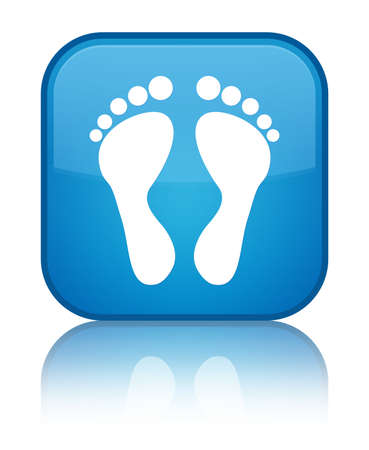 Footprint icon isolated on special cyan blue square button reflected abstract illustrationの写真素材