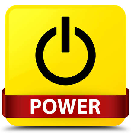 Power isolated on yellow square button with red ribbon in middle abstract illustrationの写真素材