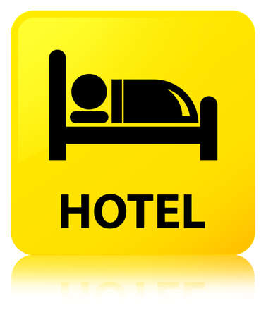 Hotel isolated on yellow square button reflected abstract illustrationの写真素材