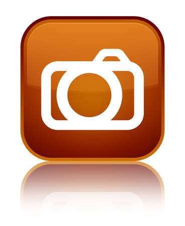 Camera icon isolated on special brown square button reflected abstract illustrationの写真素材