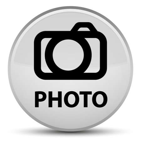 Photo (camera icon) isolated on special white round button abstract illustrationの写真素材