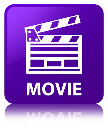 Movie (cinema clip icon) isolated on purple square button reflected abstract illustrationの写真素材