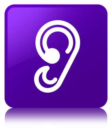 Ear icon isolated on purple square button reflected abstract illustrationの写真素材