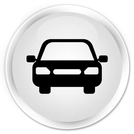 Car icon isolated on premium white round button abstract illustrationの写真素材