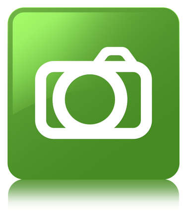 Camera icon isolated on soft green square button reflected abstract illustrationの写真素材