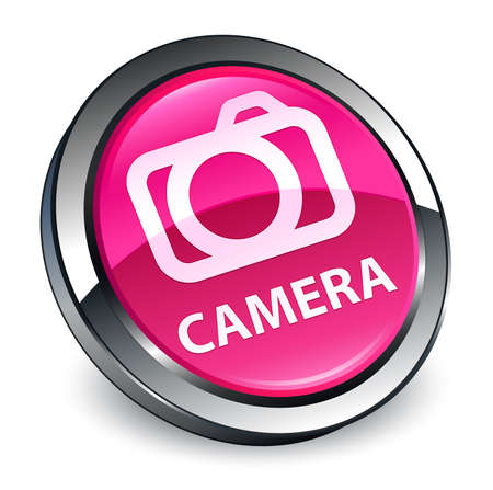 Camera isolated on 3d pink round button abstract illustration