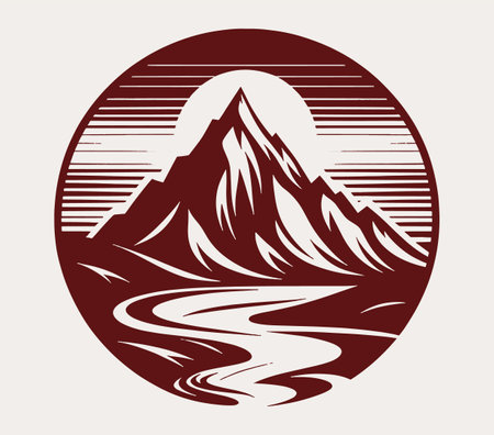 Mountain and lake in the form of a circle, vector illustrationのイラスト素材