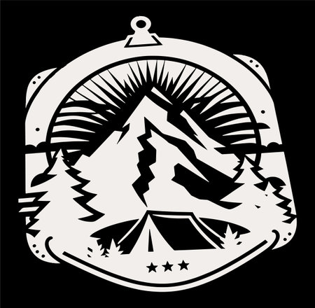 Camping and Hiking Emblem. Vector Illustration on Black Backgroundのイラスト素材