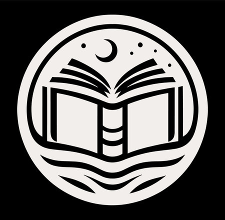Book and moon on a black and white background. Vector illustration.のイラスト素材