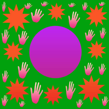 green backround, ultra-violet sun, stars and magic handsの写真素材