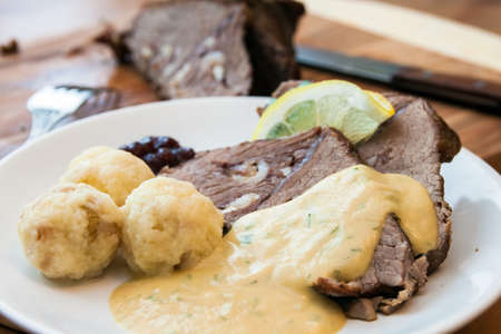 Braised sirloin in cream sauce with dumplings, Svichkovaの写真素材