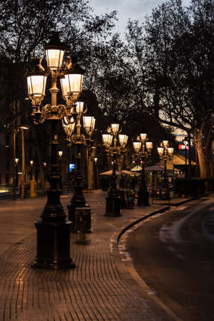 Beautiful street lantern at the evening in El Born, Barcelona.の写真素材