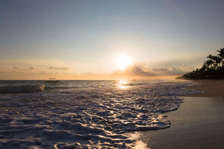 Sunrise over Atlantic ocean waves, Bavaro Beach, Dominicanの写真素材