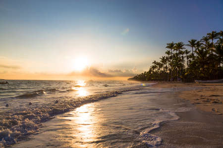 Sunrise over Atlantic ocean, Bavaro Beach, Dominican Republicの写真素材