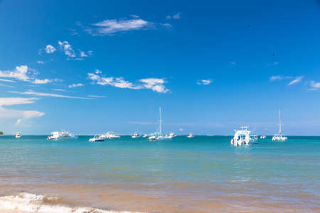 Yacht over ocean water background, Dominican Republicの写真素材