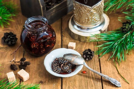 Traditional Siberian sweets: young pine cones jamの写真素材