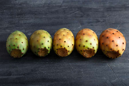 Colorful opuntia or prickly pear fruit on stone backgroundの写真素材