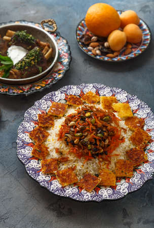 Persian jewelled rice with lamb, orange and apricotsの写真素材