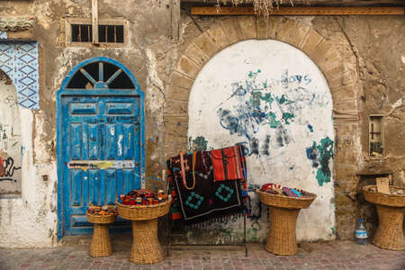 Ancient market on the streets in medina of Essaouira, old town Essaouira.の写真素材